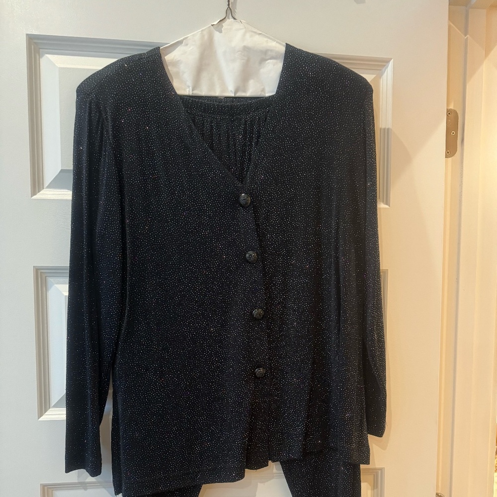 Women's Nina Piccalino Two Piece Longsleeve Black and Silver Pants Suit Size 14